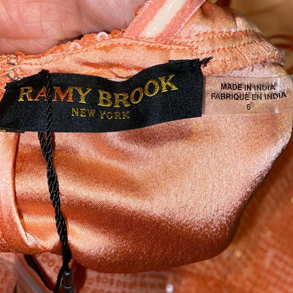 Ramy Brook Womens Richie Orange Sequined Cocktail and Party Dress - Picture 7 of 8